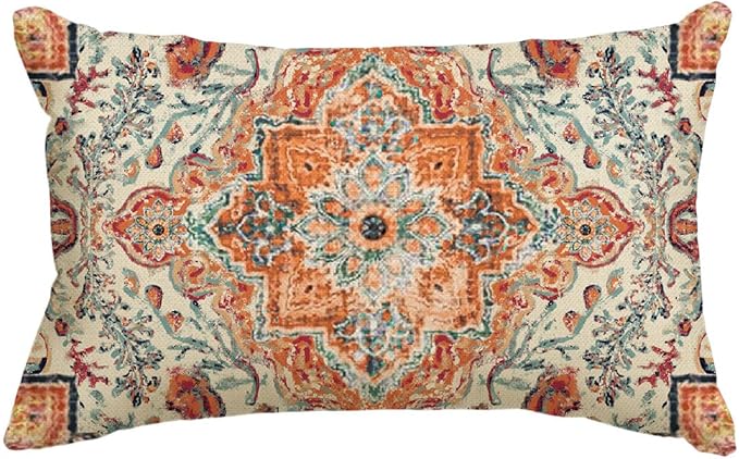 AVOIN colorlife Boho Throw Pillow Cover, 12 x 20 Inch Bohemia Ethnic Style Carpet Pattern Cushion Case for Sofa Couch