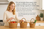 Handwoven Hanging Wall Baskets Set of 3 – Natural Rattan-Style Woven Storage Baskets with Handles, Multi-Size 7”/6”/5” for Kitchen, Fruit, Garlic, or Home Décor Organization