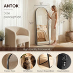 Antok 56" x15” Arched Full Length Floor Mirror, Black Aluminum Frame, Free Standing/Wall Mount/Leaning for Bedroom, Living Room, Dressing Room
