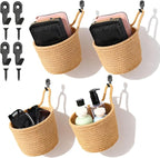 4 Pcs Jute Wall Hanging Baskets, Cotton Woven Storage Organizer for Flower Plants Towels Keys, Boho Farmhouse Decor, 4.9x6.4x7.4 Inches