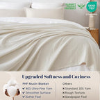 PHF 100% Cotton Muslin Blanket Twin XL Size 66"x90", 4-Layer Lightweight Gauze Throw, Breathable Cloud-Soft Minimalist Blanket for Bed, Couch, Camping & Baby, Oat Milk, Ideal Gift