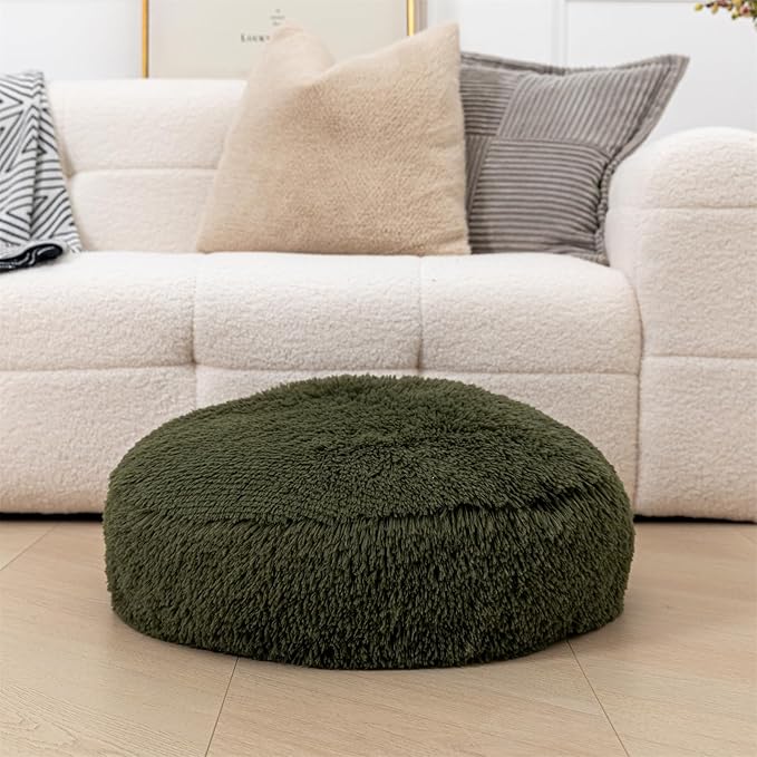 Asuprui Soft Floor Pillow Large Floor Cushion for Sitting Fur Meditation Pillow Premium Yoga Pillow for Living Room Bedroom Balcony Outdoor (Dark Green Floor Pillow with Insert)