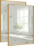 2-Pack 22"x30" Brushed Gold Bathroom Mirror, Modern Brass Deep-Set Metal Frame, Heavy-Duty Rectangular Vanity Mirror, Chic Bedroom & Powder Room Decor