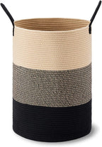 VIPOSCO Large Laundry Hamper, Tall Woven Rope Storage Basket for Blanket, Toys, Dirty Clothes in Living Room, Bathroom, Bedroom - 58L Brown & Black