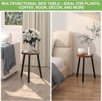 2-Pack Wood Plant Stands Indoor, 16.7" Tall Plant Stand Outdoor Mid-Century Plant Stool, Single Plant Table Modern Small Round Side/End Table for Living Room, Balcony, Office(Brown)