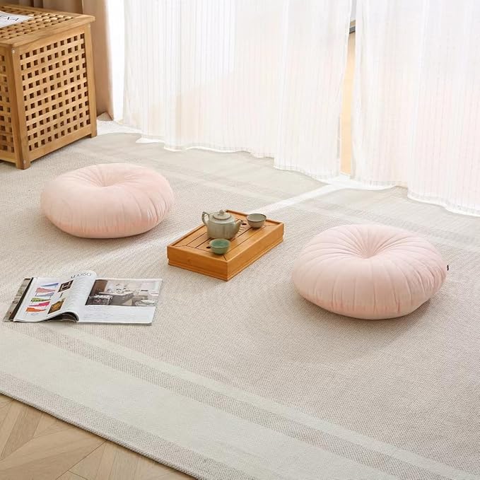 Floor Pillow Meditation Cushion Round Large Floor Pillows Seating for Adults, Velvet Thick Floor Cushions for Yoga Living Room Balcony Outdoor Tatami 18inches（Pink）