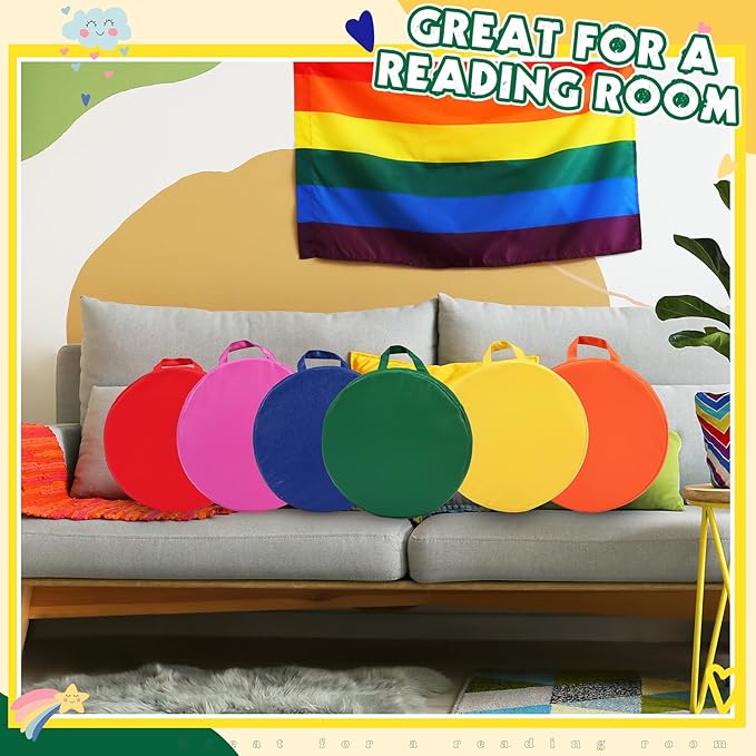 Sawysine 12 Pcs Floor Cushions Classroom Flexible Floor Seating with Handle for Kids in Home School Classroom Kindergarten Daycare Nursery(Novel Color,Round)