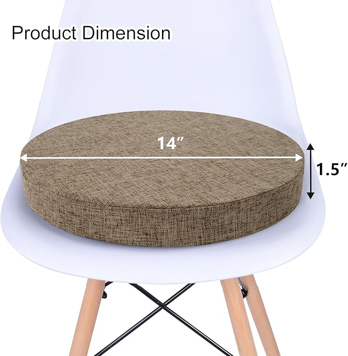 Tromlycs Round Chair Seat Cushion Pad 14 inch for Circle Bistro Chairs Non Slip Foam Cushion Nature Linen