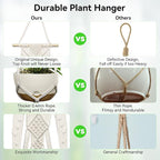 USLAI Macrame Plant Hanger Indoor Outdoor, Fits 4 to 12 Inch Pots, Hanging Planter Holder with Dowel Rod and Tassels, Boho Home Decor, 47+47 Inch, Ivory (POTS NOT Included)