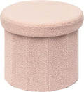 B FSOBEIIALEO Storage Ottoman Cube, Round Ottomans with Storage Foot Stool Footrest for Lving Room, Boucle Ottoman Seat for Dorm Room,Faux Teddy Fur, Pink 15"x15"x13.19"