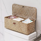 Seagrass Storage Basket for Bathroom - Wicker Toilet Tank Basket with Lid - Woven Storage Box for Organizing (Whitewash, 13" x 5" x 4.3")