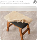 Foot Stool,Ottoman,Bamboo Small Sofa Foot Rest Under Desk,Extra Seating for Living Room, Bedroom and Kitchen(Brown Stool Legs - Beige Surface)