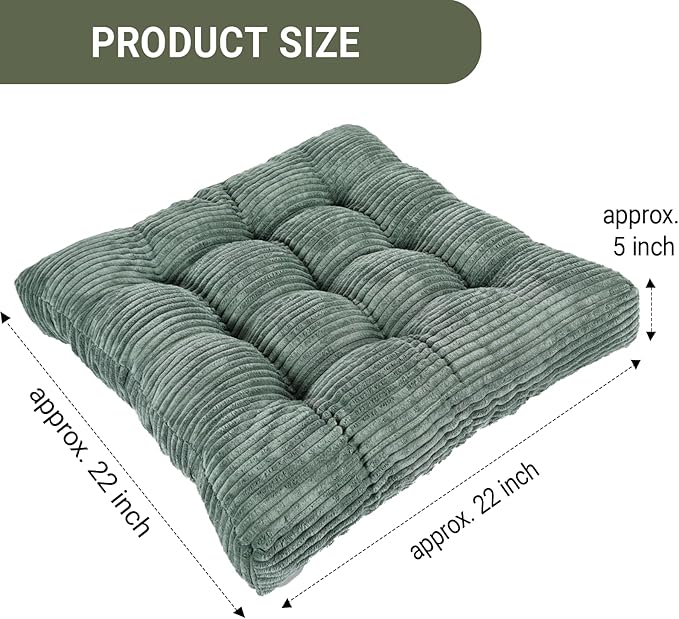 Meditation Floor Pillow Set,Memory Foam Meditation Cushion for Adults Sitting, Large Square Thickened Seat Cushions for Yoga, Tatami Living Room (1, Dark Green)