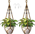 Macrame Plant Hanger, Up to 4-15 inch Pots, Wood Beads Cotton Hanging Planter Holder for Indoor Outdoor Boho Home Decor, 35 Inch, Set of 2 (Brown)