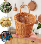 5 Pack 6.7 x 6 inch Woven Hanging Fruit Basket, Wall Hanging Wicker Baskets, Wall Fruit Wicker Basket for Kitchen, Planter, Vegetable & Fruit, Boho Home Decor