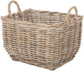 Kouboo Rectangular Wicker Basket Handwoven Rattan Basket with Handles Decorative Storage Large Home Organizer Gray-Brown