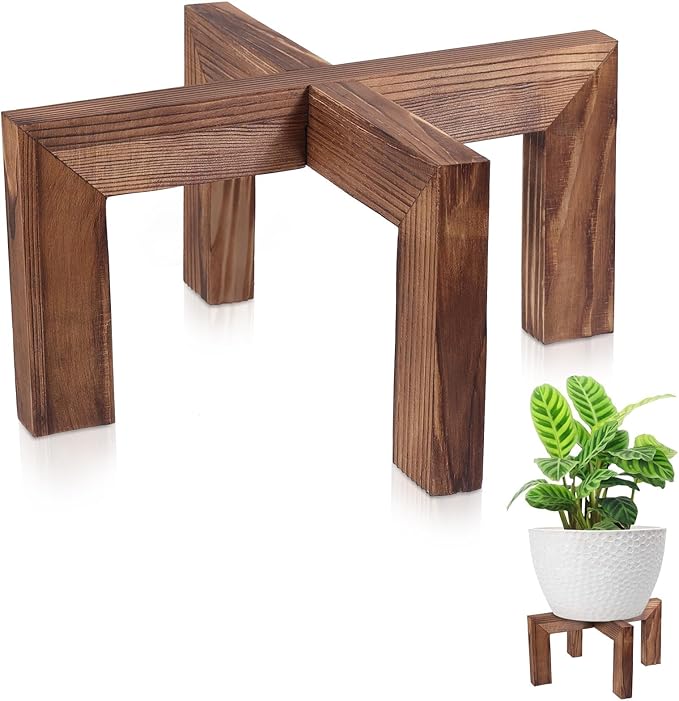 Plant Stand, Indoor/Outdoor Wood Plant Holder, Single Flower Pot Stand, Sturdy Planter Stands(Walnut, Fit 5-12 Inch Pots)