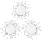3 Pack Metal Mirrors for Wall Sunburst Wall Mirrors Home Décor Decorative Hanging Wall Art for Living Room Bedroom Entryway (Silver, Sunburst)