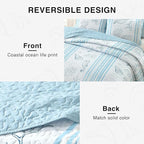 HORIMOTE HOME Coastal Quilt Bedding Set King Size, Striped Blue Summer Beach Quilt Lightweight Ocean Nautical Comforter Tropical Bedspread Coverlet with 2 Pillow Shams for All Seasons (106"x96")