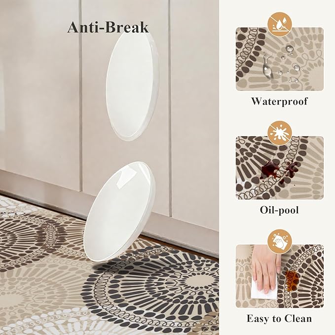 HEBE Cushioned Kitchen Mats for Floor Set of 2, Non Slip Anti Fatigue Kitchen Rugs and Mats, Floral Waterproof Comfort Foam Standing Mat Floor Carpet for Kitchen,Home Office,Sink,Laundry