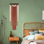 iHUFeather Macrame Wall Hanging Boho Wall Tapestry, Handmade Woven Wall Art for Living Room Bedroom Bohemian Home Decor 47.2" L x 15.7" W (Deep Red)
