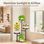 LASZOLA Black 3 Tier Tall Metal Plant Stand Indoor for Large Planter, Heavy Duty Wrought Iron Vertical Big Flower Rack, Sturdy Spiral Multiple High Organizer for Modern Patio House Bathroom Corner