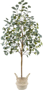 Artificial Eucalyptus Tree, 5ft Tall Mordern Fake Eucalyptus Plant with Basket, Green Silk Leaves Perfect Faux Trees for Home Office Livingroom Floor Decor Indoor Outdoor