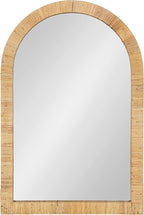 Kate and Laurel Rahfy Boho Arch Rattan Mirror; 20x30; Natural Wood; Decorative Wooden Mirror with Authentic Rattan Frame for Bohemian Wall Decor