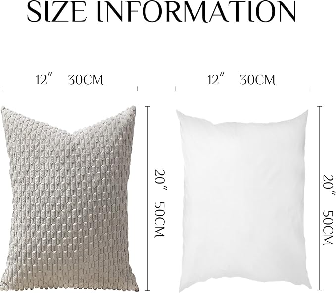 Softalker Throw Pillow Covers 12x20 Inch, Set of 2, Soft Corduroy Boho Stripe Decorative Pillow Cover, Couch Fluffy Pillow Cover for Farmhouse Home Decor Bed Living Room, Grey
