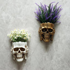 Skull Fence Planter for Outdoor Plants, Spooky Skull Wall Planters for Indoor Outdoor Décor, Unique Modern Gothic Hanging Face Plant Pot Gold Head Vase with Drainage
