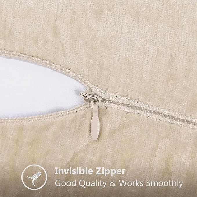 decorUhome Summer Chenille Soft Cozy Throw Pillow Covers 22x22 Set of 2, Modern Farmhouse Boho Velvet Decorative Euro Sham Pillow Cases with Stitched Edge for Couch Sofa Bed Home Decor, Beige