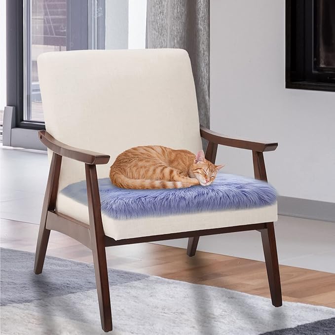 Softlife Square Faux Fur Sheepskin Chair Cover Seat Cushion Pad Super Soft Area Rugs for Living Bedroom Sofa (1.6ft x 1.6ft, Lavender) 1 pack