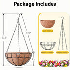 ZeeDix 2 Pack Round Hanging Baskets for Plants Outdoor, 12 Inch Metal Wire Planter Basket with Coco Liner, Hanging Flower Pots for Garden Yard Patio Porch Balcony Decor