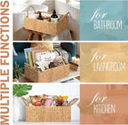 Divided Hyacinth Baskets with Handles, Storage Basket Natural for Organizing Bathroom Kitchen Shelves Office Supplies Organization, Wicker Storage Baskets 4 Section Rectangular Tray