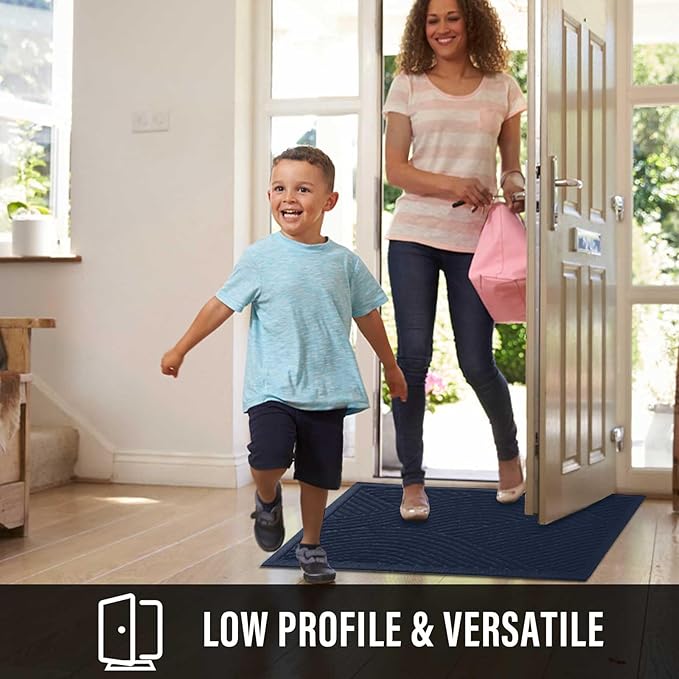 Sturdy Front Door Mat, Absorbent Muddy Dirt Resist Welcome Door Mats Outdoor Indoor, Stain and Fade Resistant, Non-Slip Backing Entry Mat Low Profile Doormat for Entryway, 47×32, Blue