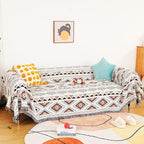 Lqprom Boho Throw Blankets Knit Bed Blankets with Tassel Aztec Western Throws Cover Christmas Decor for All Season Sofa Couch Chair Outdoor Camping Picnic Tent Beach Car Traveling 51"x63"