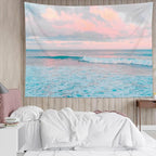 LB Ocean Pink Sky Tapestry, Teal Sea Ocean with Pink Cloud Wall Tapestry for Bedroom, Pastel Nature Landscape Wall Hanging Tapestry Wall Art for Living Room Home Decor, 60 x 40 Inches