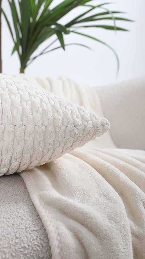 VAKADO Couch Throw Pillow Covers 18x18 Set of 4 Decorative Neutral Corduroy Boho Rustic Farmhouse Cushion Case Square for Home Decor Sofa Living Room Bed