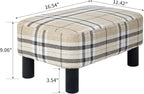 IBUYKE 16.54" Small Footstool, Linen Fabric Pouf, with Padded Seat Pine Wood Legs and Padded Rectangular Stool, for Bedroom, Stripe RF-BD215