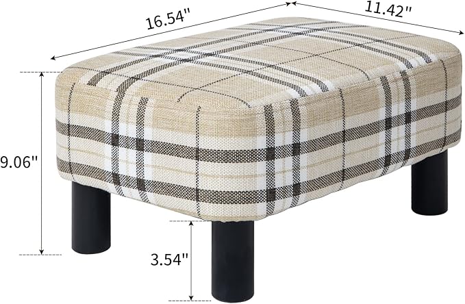 IBUYKE 16.54" Small Footstool, Linen Fabric Pouf, with Padded Seat Pine Wood Legs and Padded Rectangular Stool, for Bedroom, Stripe RF-BD215