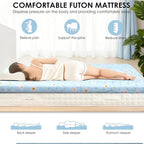 Japanese Floor Mattress, 3.5" Thicken Floral Pattern Portable Futon Mattress, 100% High-Density Foam Tatami Mat Sleeping Pad for Camping Guest Room Dormitory RV, Light Blue, Twin
