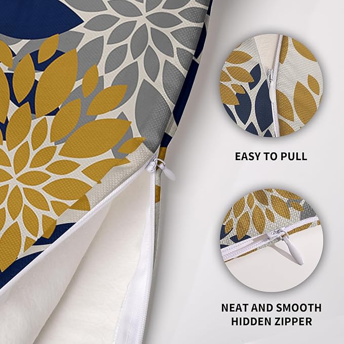 Navy Yellow Gray Grey Pillow Covers 24X24 Inch Set of 2, Modern Dahlia Floral Print Decorative Throw Pillow Covers Outdoor Farmhouse Cushion Case for Home Couch Sofa Bed Decoration