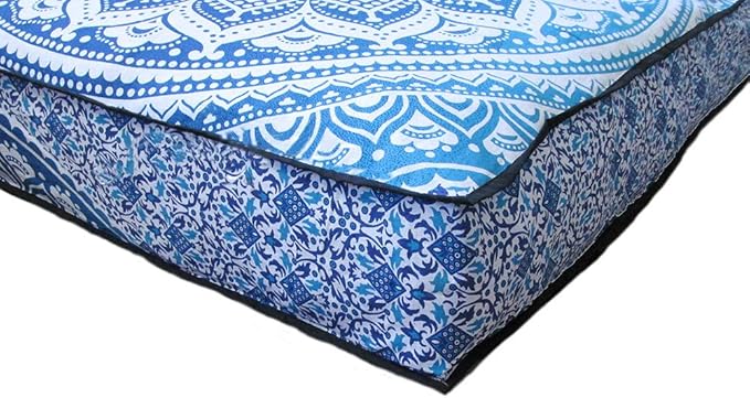 ICC Large Square Floor Pillow Cover Hippie Ottoman Pouf Cover Daybed Cotton Mandala Cushion Cover with Heavy Duty Zipper Seating Ottoman Poufs Dog-Pets Bed (Blue Ombre, 35" Square)