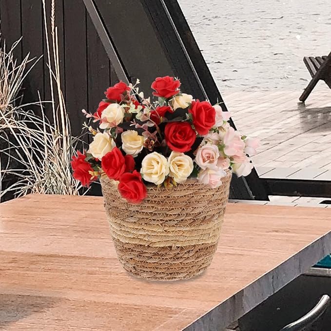 Wicker Planters for Indoor Plants Handwoven Seagrass Plant Basket with Liner Decorative Rattan Flower Pot 6X7 Inches