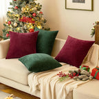 MIULEE Pack of 2 Dark Green Decorative Christmas Pillow Covers 24x24 Inch Soft Chenille Couch Throw Pillows Eruo Sham Farmhouse Cushion Covers for Home Decor Sofa Bedroom Living Room