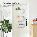 DULLEMELO Hanging Basket with Button Strap 3-Tier Woven Cotton Hanging Wall Baskets for Storage, Boho Wall Decor Hanging Storage Basket with Button Strap, White