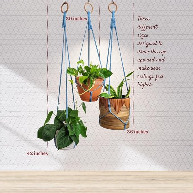 Set of 3 Macrame plant hanger for pots 4-10” live plants indoor and outdoor decor hanging plant holder Boho décor Plant stand Indoor plant shelf for Hanging planter for plant pots (Cloudy Day)