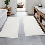 MIULEE Set of 2 Waffle Bathroom Runner Rugs, Boho Bath Rugs Non Slip Washable, Super Absorbent Runner Bath Mats, Rubber Backed Shower Mats for Hallway Bedroom Laundry Room, White, 2'x5'(24x60 Inch)