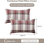 CARRIE HOME Red Tartan Plaid Christmas Lumbar Pillow Cover 12x20 Set of 2 Farmhouse Buffalo Plaid Red Striped Lumbar Throw Pillow Cover for Living Room Couch Sofa