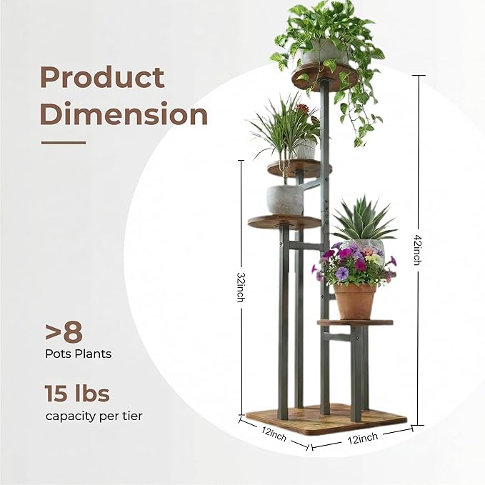 5 Tier Plant Stand Indoor, Tiered Plant Stands for Indoor Plants Multiple, Corner Flower Stand for Living Room, Multi-Layer Vintage Design Plant Shelf
